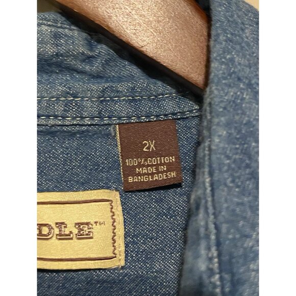 Bit & Bridle Blue Denim Long Sleeve Pearl Snap Down Men's XXL - Picture 5 of 6